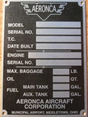 AERONCA 7AC STYLE COCKPIT INTERIOR PLACARDS - Image 6