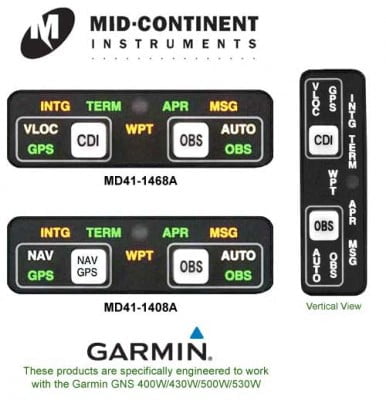 MID-CONTINENT GPS ANNUNCIATORS - GARMIN WAAS GNC 420W, GNS 430W/530W